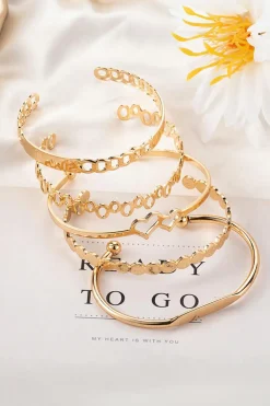 Fashion Dear-Lover Plated Valentines Bracelet 5pcs Set Gold