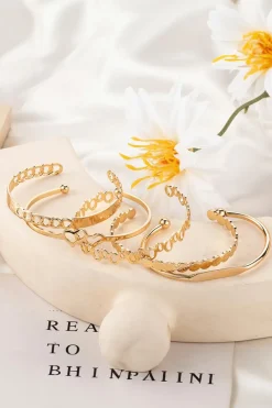 Fashion Dear-Lover Plated Valentines Bracelet 5pcs Set Gold