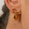 Outlet Dear-Lover Plated Valentines Heart and Bow Studded Earrings Gold