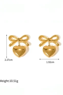 Outlet Dear-Lover Plated Valentines Heart and Bow Studded Earrings Gold