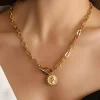 Outlet Dear-Lover Plated Vintage Carved Coin Pendant Chain Necklace Gold