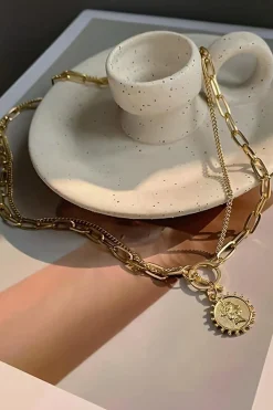Outlet Dear-Lover Plated Vintage Carved Coin Pendant Chain Necklace Gold