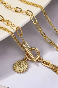 Outlet Dear-Lover Plated Vintage Carved Coin Pendant Chain Necklace Gold