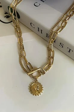 Outlet Dear-Lover Plated Vintage Carved Coin Pendant Chain Necklace Gold