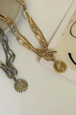 Outlet Dear-Lover Plated Vintage Carved Coin Pendant Chain Necklace Gold