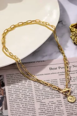 Outlet Dear-Lover Plated Vintage Carved Coin Pendant Chain Necklace Gold
