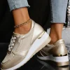 Discount Dear-Lover PU Leather Patchwork Zipper Lace-up Sneakers Gold