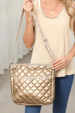 Sale Dear-Lover Quilted Large Capacity Shoulder Bag Gold