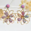 Online Dear-Lover Rainbow Swirl Crochet Flower Shape Drop Earrings Gold