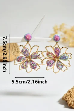 Online Dear-Lover Rainbow Swirl Crochet Flower Shape Drop Earrings Gold