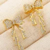 Clearance Dear-Lover Rhinestone Bow Knot Plated Stud Earrings Gold