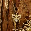 Hot Dear-Lover Rhinestone Bow Knot Pendant Plated Alloy Necklace Gold