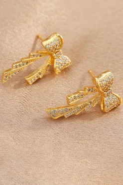 Clearance Dear-Lover Rhinestone Bow Knot Plated Stud Earrings Gold