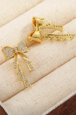 Clearance Dear-Lover Rhinestone Bow Knot Plated Stud Earrings Gold