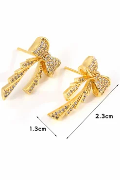 Clearance Dear-Lover Rhinestone Bow Knot Plated Stud Earrings Gold