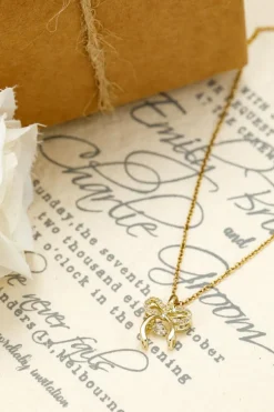 Hot Dear-Lover Rhinestone Bow Knot Pendant Plated Alloy Necklace Gold
