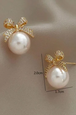 Online Dear-Lover Rhinestone Bowknot Pearl Earrings Gold