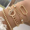 Fashion Dear-Lover Rhinestone Decor Twist Adjustable Chain Bracelets Gold