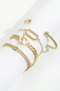 Fashion Dear-Lover Rhinestone Decor Twist Adjustable Chain Bracelets Gold