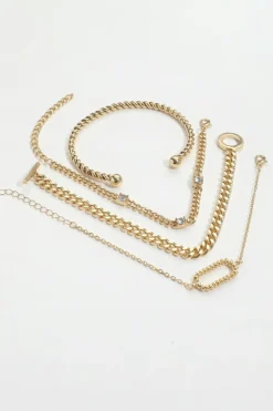 Fashion Dear-Lover Rhinestone Decor Twist Adjustable Chain Bracelets Gold