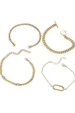 Fashion Dear-Lover Rhinestone Decor Twist Adjustable Chain Bracelets Gold