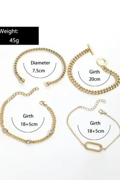 Fashion Dear-Lover Rhinestone Decor Twist Adjustable Chain Bracelets Gold