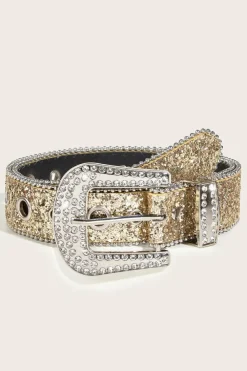 Best Dear-Lover Rhinestone Decorated Buckle Belt Gold