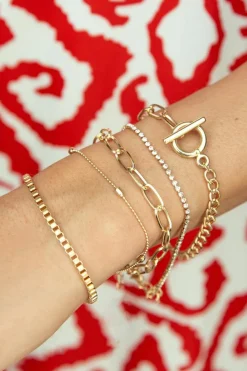 Discount Dear-Lover Rhinestone Geometric Plated 5-pcs Bracelet Set Gold