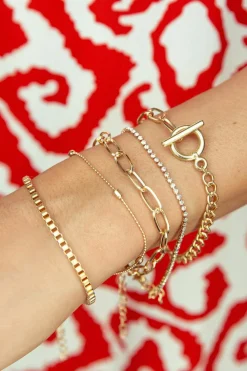 Discount Dear-Lover Rhinestone Geometric Plated 5-pcs Bracelet Set Gold