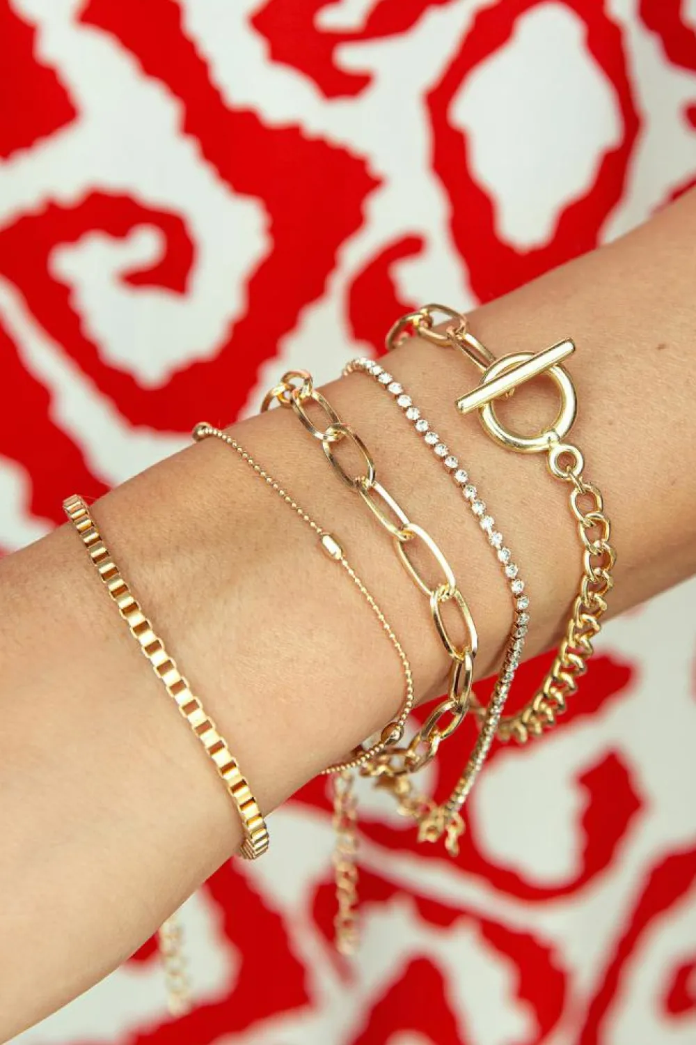 Discount Dear-Lover Rhinestone Geometric Plated 5-pcs Bracelet Set Gold