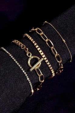 Discount Dear-Lover Rhinestone Geometric Plated 5-pcs Bracelet Set Gold
