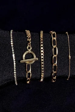 Discount Dear-Lover Rhinestone Geometric Plated 5-pcs Bracelet Set Gold