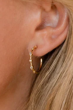 Sale Dear-Lover Rhinestone Inlay C-shape Stud Earrings Gold