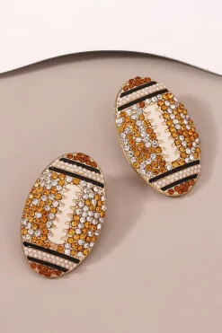 Clearance Dear-Lover Rhinestone Rugby Football Game Day Stud Earrings Gold