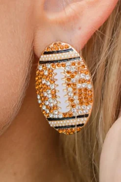 Clearance Dear-Lover Rhinestone Rugby Football Game Day Stud Earrings Gold