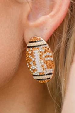 Clearance Dear-Lover Rhinestone Rugby Football Game Day Stud Earrings Gold