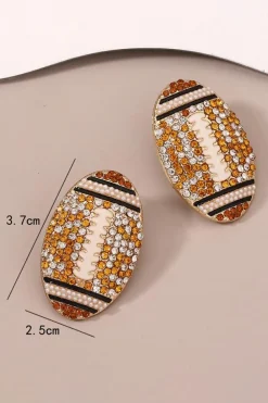 Clearance Dear-Lover Rhinestone Rugby Football Game Day Stud Earrings Gold