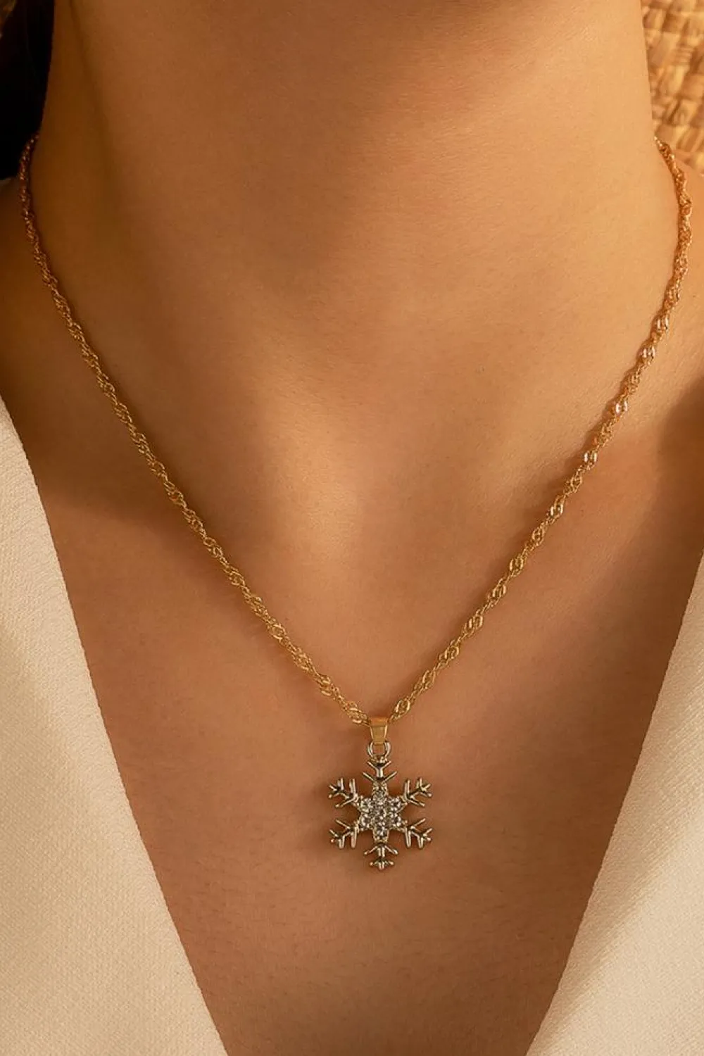 Sale Dear-Lover Rhinestone Snowflake Christmas Fashion Necklace Gold