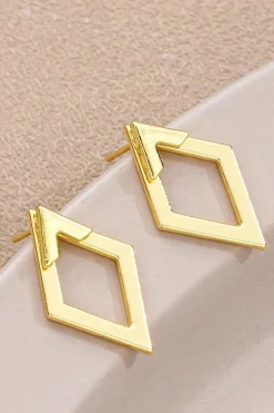 Fashion Dear-Lover Rhombus Shape Plated Alloy Stud Earrings Gold