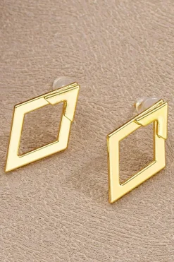 Fashion Dear-Lover Rhombus Shape Plated Alloy Stud Earrings Gold
