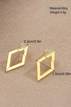Fashion Dear-Lover Rhombus Shape Plated Alloy Stud Earrings Gold