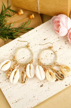 Outlet Dear-Lover Seashell Charm Hoop Dangle Earrings Gold