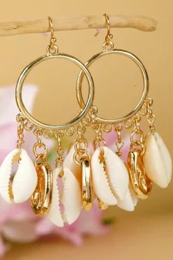 Outlet Dear-Lover Seashell Charm Hoop Dangle Earrings Gold