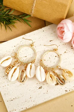 Outlet Dear-Lover Seashell Charm Hoop Dangle Earrings Gold