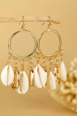 Outlet Dear-Lover Seashell Charm Hoop Dangle Earrings Gold