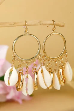 Outlet Dear-Lover Seashell Charm Hoop Dangle Earrings Gold