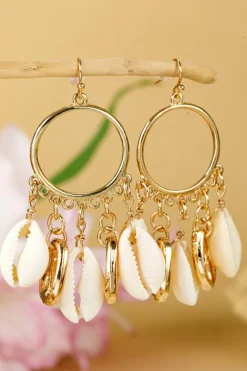Outlet Dear-Lover Seashell Charm Hoop Dangle Earrings Gold