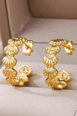 Discount Dear-Lover Seashell Linked C-shape Plated Alloy Earrings Gold