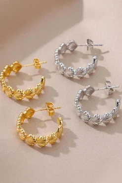Discount Dear-Lover Seashell Linked C-shape Plated Alloy Earrings Gold
