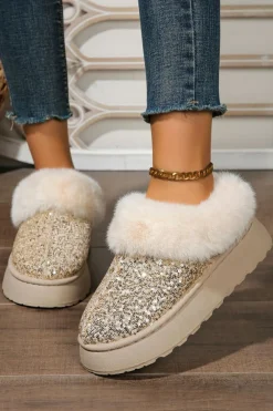 Online Dear-Lover Sequin Plush Lined Thick Sole Snow Boots Gold